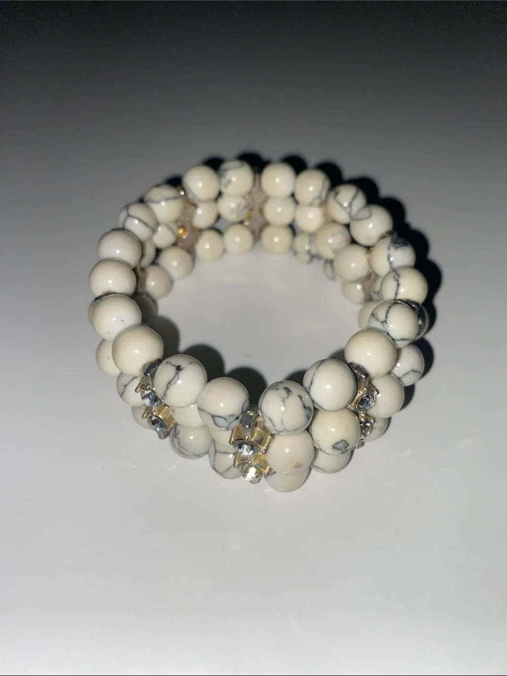 White Howlite Beaded Stretch Bracelet with Crystal Accents